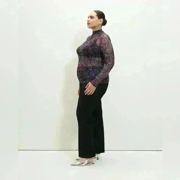 Mesh  Knit Top with Mock Neckline - Addition Elle 1X - Picture 3 of 5